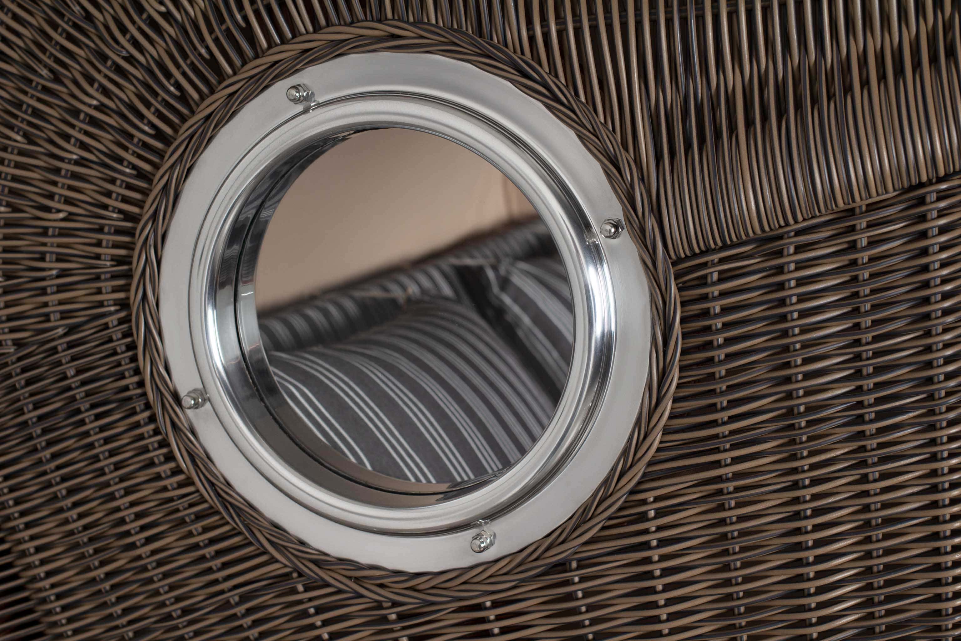 Strandkorb Rantum Bullauge Mahagoni PE Grey Dessin 500 Grau